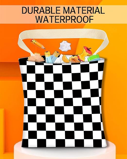 Car Garbage Can, Trash Bag, Hanging Trash Can for Vehicle Accessories, Travelling, Camping, Cute Back Seat Organizer, Classic Black White Plaid