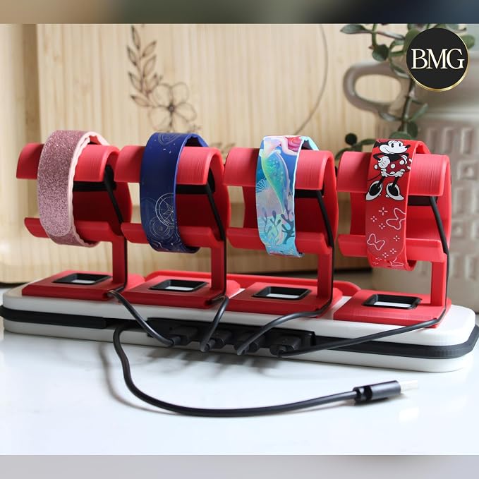 Customizable MagicBand Charging Station Compatible with Disney’s MagicBand+ (White & Black & Red, 5 Band Holder)