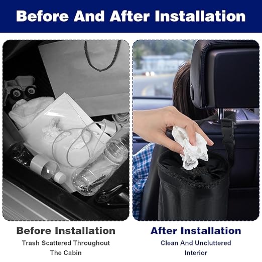 2 Pack Car Trash Bag Hanging Washable Back Seat Car Garbage Bag with Top Elastic Vent & Sticky Strap Bottom Opening, Garbage Can with Waterproof Oxford,Detachable Trash Can for Cars,Travelling,Outdoor