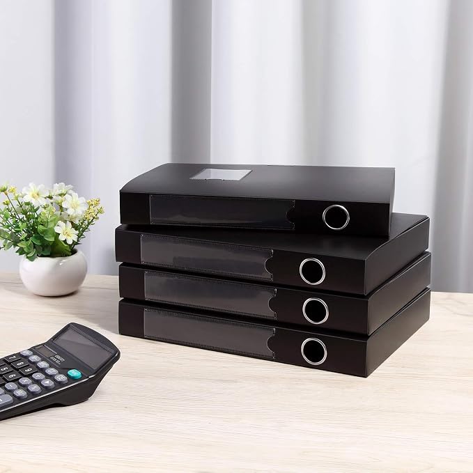 A4 Storage File Boxes Archives Cases, Foldable Plastic File Folder, Thickened to 5.8cm,Large Capacity,Black(Pack of 4)