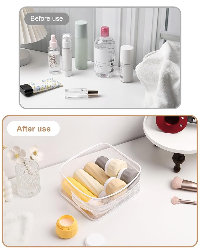 Mrsdry Travel Size Toiletries 8 Pack, TSA Approved 3oz/1oz Silicone Squeezable Creams Jars with Clear Travel Bag