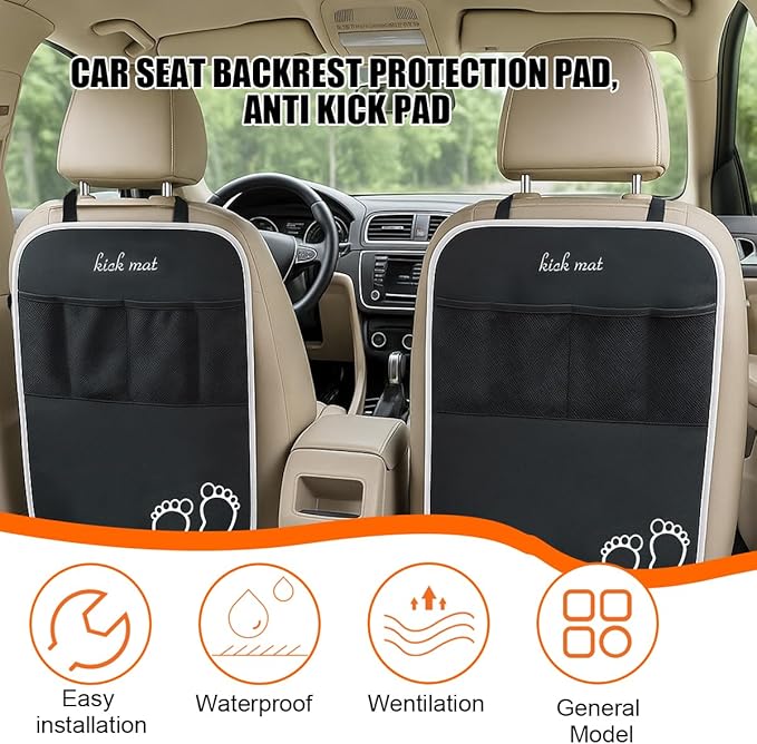 Bittwee Car Kick Mats Backseat Organizer, 2PCS 2 in 1 Anti Kick Waterproof Back Seat Protector with 2 Storage Pockets, Large Capacity Auto Seat Accecories for Pets Kids, Universal Fit