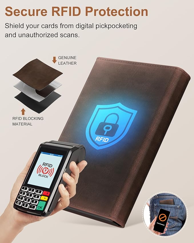 ROYAL KIT Wallet for Men Card Holder: Pop Up Card Case, RFID Blocking, Premium Genuine Leather, Slim, Minimalist, Front Pocket - 14 Card Capacity | ID Window | Cash Slot (Brown)