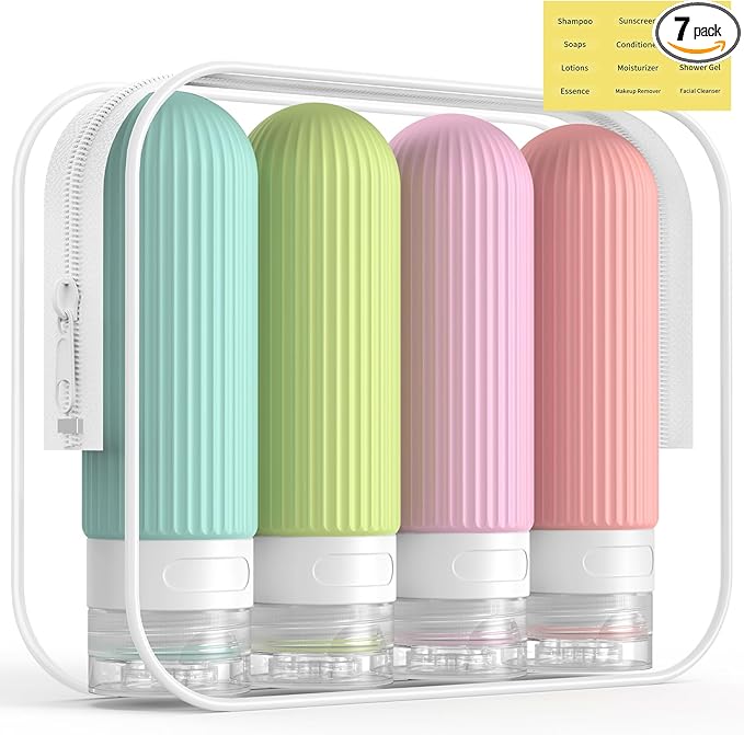ME.FAN Travel Bottles for Toiletries, TSA Approved 3oz Silicone Journey Size Containers, Portable Split Bottle for Conditioner, Shampoo, Lotion- 4 Pack Bright