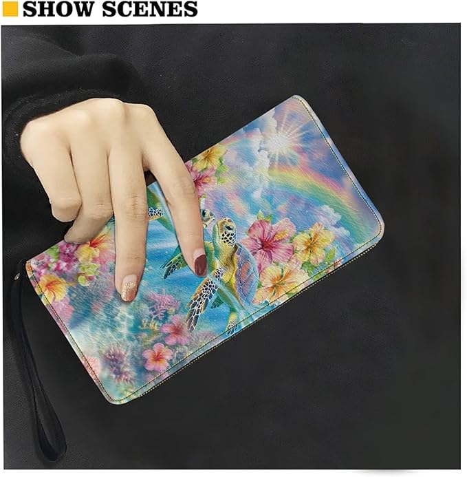 Bulopur Tropical Sea Turtle Wallet for Women Rfid Blocking Zip Around Wristlet Wallet for Ladies PU Leather Waterproof Travel Wallet Passport Holder Ladies Handbags Gifts for Her