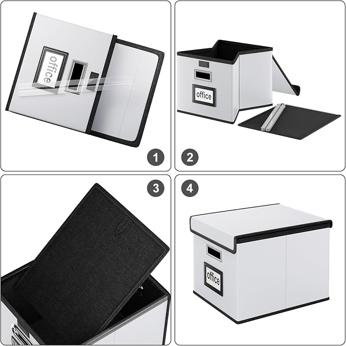 Portable Leather File Organizer Boxes with Lids, Office Document Boxes Organizer, Filing Boxes, Decorative Small File Boxes for Hanging Files, File Cabinet for Office/Home - 4 Pack