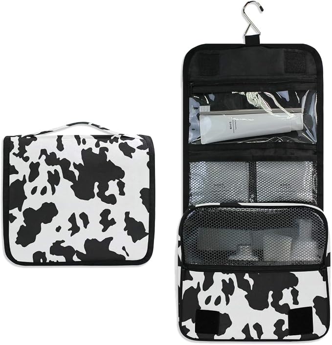 senya Hanging Travel Toiletry Bag Kit Makeup Case Cosmetics Organizer for Men Women (cow pattern)