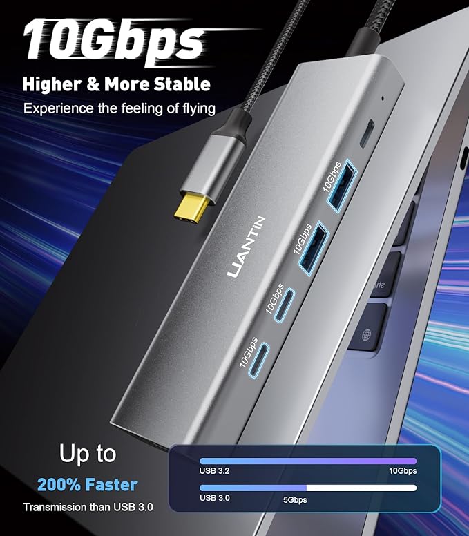 USB-C Hub (6-in-1) Multiport Adapter with 10Gbps USB C 3.2 & USB-A 3.2 4K HDMI, 100W Power Delivery, USBC Dongle for MacBook Pro/Air, iPad Pro, ThinkPad, iMac and More