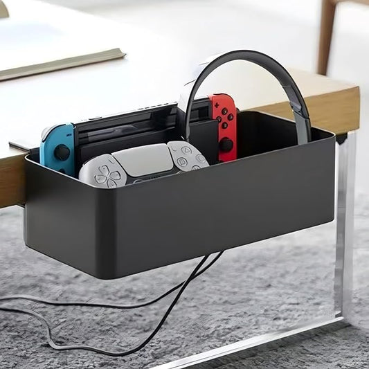 No Drill Desk Side Storage,Hanging Organizer,Clamp on Table Basket,Minimalist,Metal material,To Store Office Accessories, Gaming Devices,Storage for Office & Home,Black