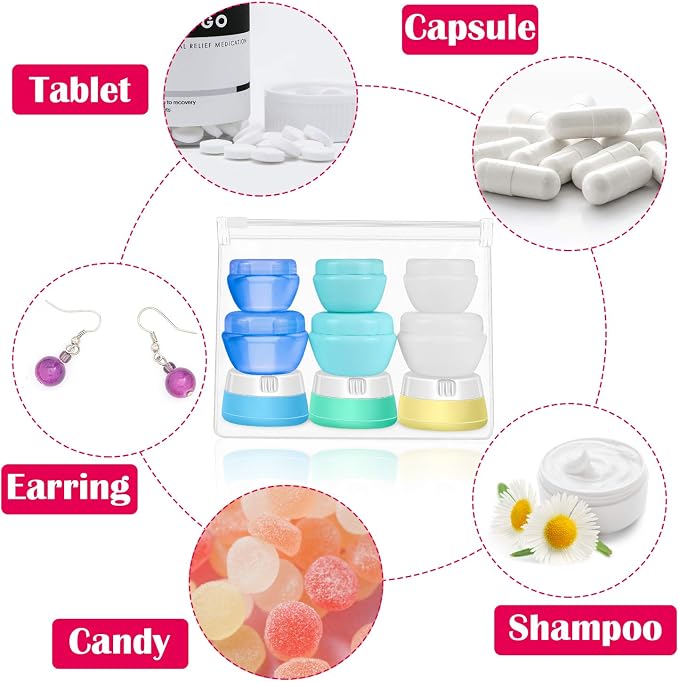 selizo Travel Bottles Containers Silicone and Plastic Cream Jars with TSA Approved Toiletry Case for Toiletries Cosmetic Makeup Body Hand Cream Lotion Shampoo