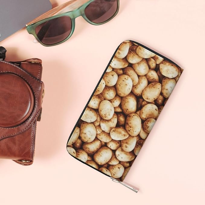 Potato Wallet for Men Women Elegant Long Clutch Zip Around Travel Leather Coin Purse Large Capacity Credit Card Holder Handbag