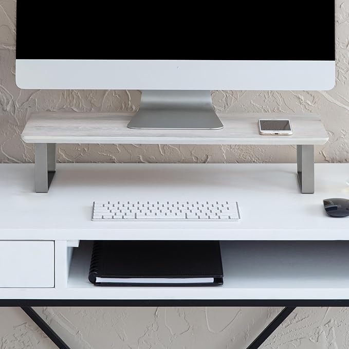 Anji Mountain Monitor Stand - Desktop Organizer & Laptop Riser, Ergonomic Monitor Riser, Space-Saving Monitor Stand for Desk, Durable Construction, Easy Assembly, Ideal for Home & Office,White Wash