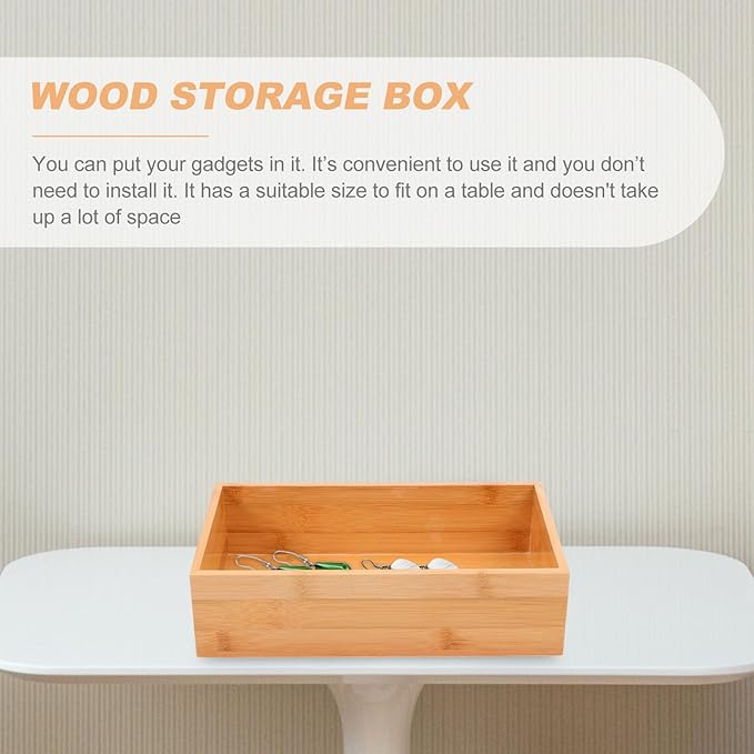 Uonlytech Storage Box for Desktop Sundries, Natural Wood Organizer Container, Home Décor Accent for Office and Living Room Storage