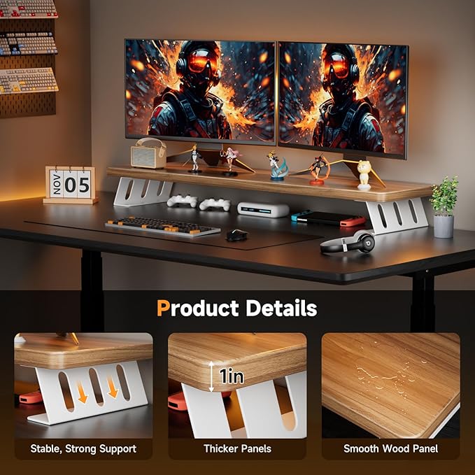 Monitor Stand Riser, 39 Inch Large Wood Monitor Stands for 2 Monitors