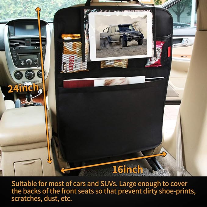 Kaiphy Car Backseat Organizer Premium Quality Car Kick Mats with 10" Tablet Holder - Extra Large Pocket- Sturdy Top 2Pack