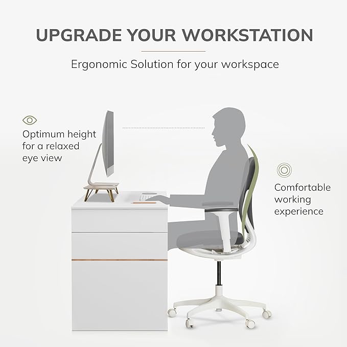 Anji Mountain Monitor Stand - Desktop Organizer & Laptop Riser, Ergonomic Monitor Riser, Space-Saving Monitor Stand for Desk, Durable Construction, Easy Assembly, Ideal for Home & Office,White Wash