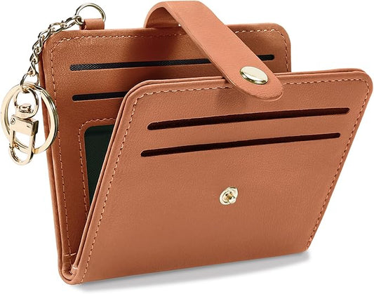 Airkit Small Wallets Woman RFID Blocking Leather Credit Card Holder - with ID Window - Card Wallets for Women - with Zipper Coin Purse - Keychain Wallet