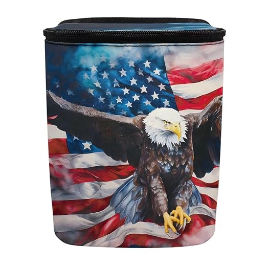 Biyejit USA Flag Eagle Car Trash Can with Lid, Leak Proof Auto Trash Bag Hanging Vehicle Garbage Can Multipurpose Storage Container for Back Seat Road Trip