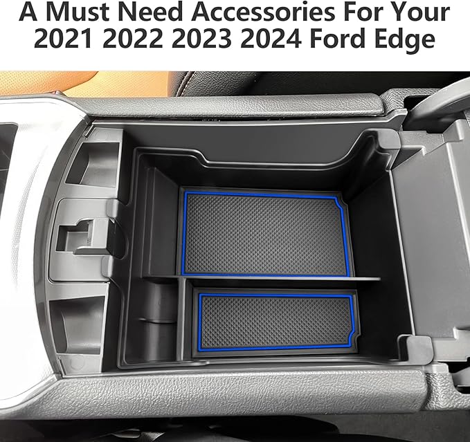 LUWU 2023-2024 Ford Edge Center Console Organizer - Armrest Storage Box with Insert Tray - Blue