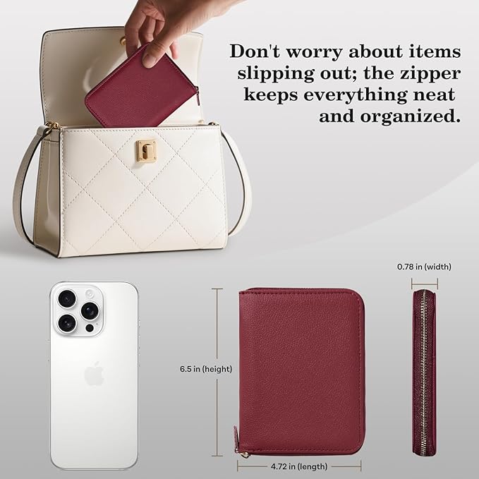 CoBak Passport Holder Cover with Safe Zipper Closure, Premium Passport Wallet for Travel, Cute RFID Blocking Card Case, Waterproof Travel Accessories for Man, Pebbled Wine