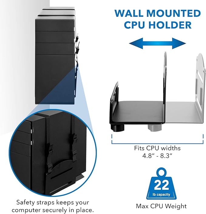 Mount-It! Single Monitor Arm Wall Mount Workstation with Keyboard Tray & CPU Holder, Height Adjustable Gas Spring Full Motion Computer Station, Fits 17??2??VESA 75x75 100x100, Black