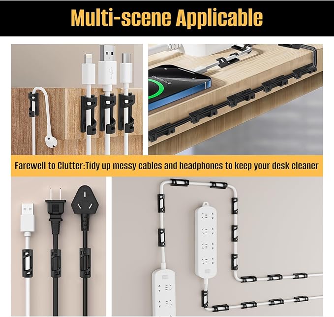 50 Pcs Self Adhesive Cable Clips,Upgraded Cable Management with Screw Hole,Strong Cord Organizer for Under Desk,Car,TV PC,Christmas Light Indoor/Outdoor-Black S