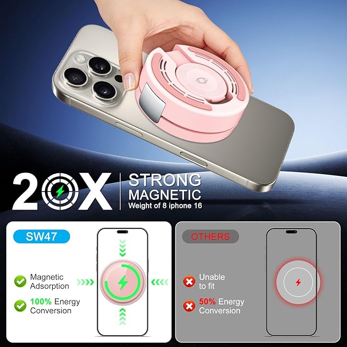 3 in 1 Magnetic Wireless Charging Station for iPhone 17/16/15/14/13/12 Series, Apple Watch and AirPods, MagSafe-Compatible 15W Fast Charging Stand, Foldable Adjustable Travel Charger, Pink