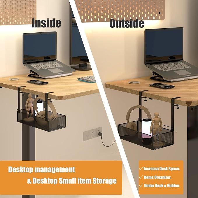 orbixa Under Desk Storage Organizer Clamp-On,Mesh Metal 3-IN-1 Desk side storage - Use on desk,under table or as a hanging wall organizer for office supplies & home& school essentials (black color)