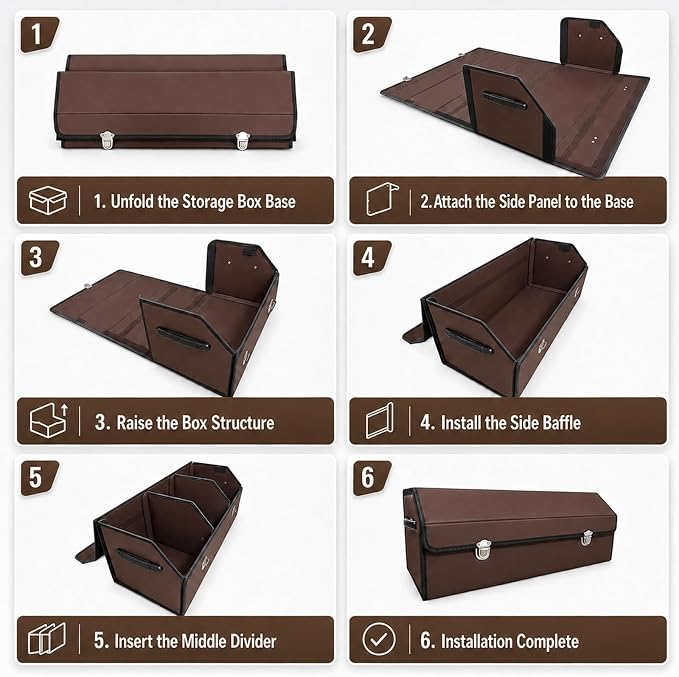 Car Trunk Organizer with Lid, Foldable Faux Leather Storage Box | Foldable design, faux leather exterior, 3 compartments