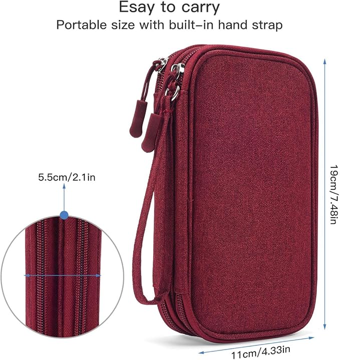 CAAORDKSO Electronic Cord Organizer Travel Case, Travel Cable Organizer Bag, Waterproof Electronic Accessories Carry Pouch for Cable, Cord, USB, Charger, Phone, Power Bank, Earphone (Wine Red, Medium)