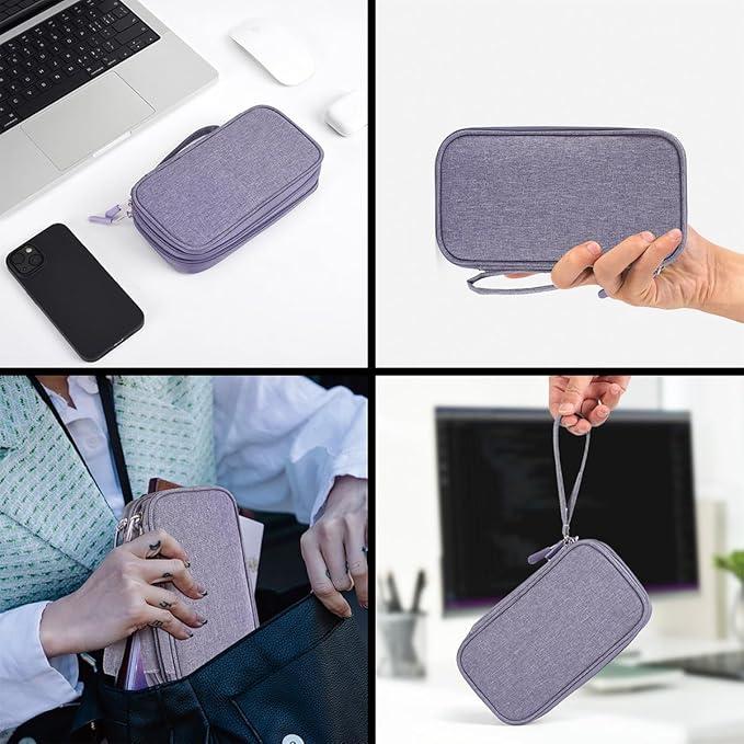 CAAORDKSO Cord Organizer Bag, Travel Cable Organizer Case Waterproof Accessories Pouch with Handle, Travel Electronic Carrying Bag for Cable, Cord, Charger, Phone, Power Bank, Earphone(Purple, Medium)
