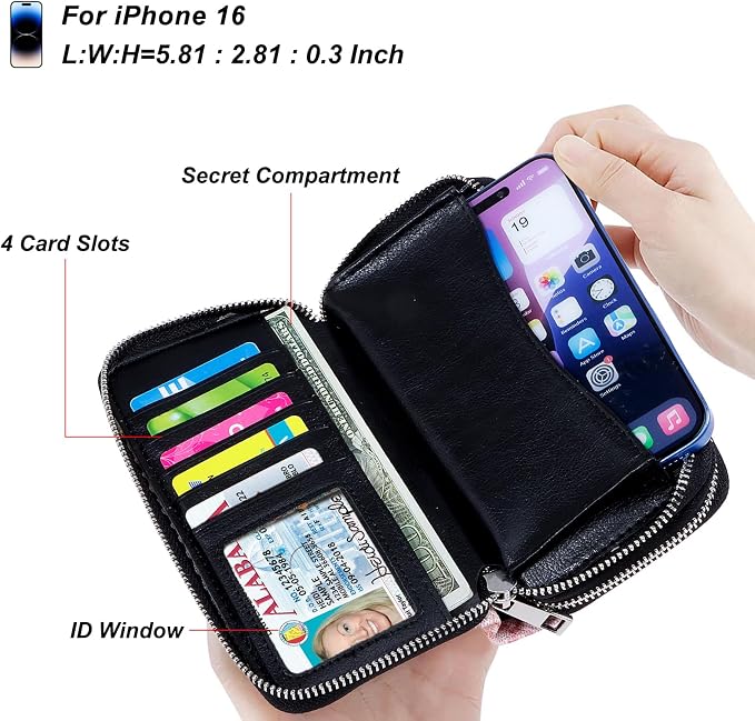 Cellphone Wallet for Women Dual Zipper Long Purse with Removable Wristlet