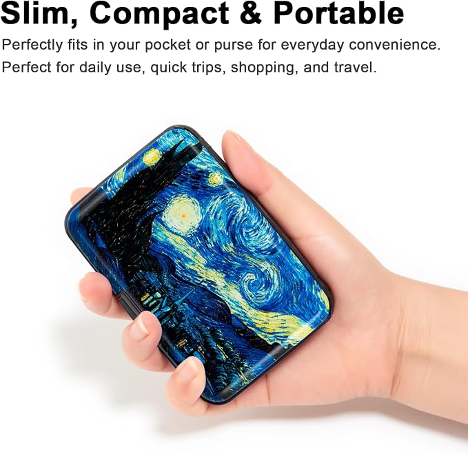 Credit Card Holder for Women Men RFID Blocking Metal Wallet Slim Business Aluminum ID Hard Case (van Gogh The Starry Night)