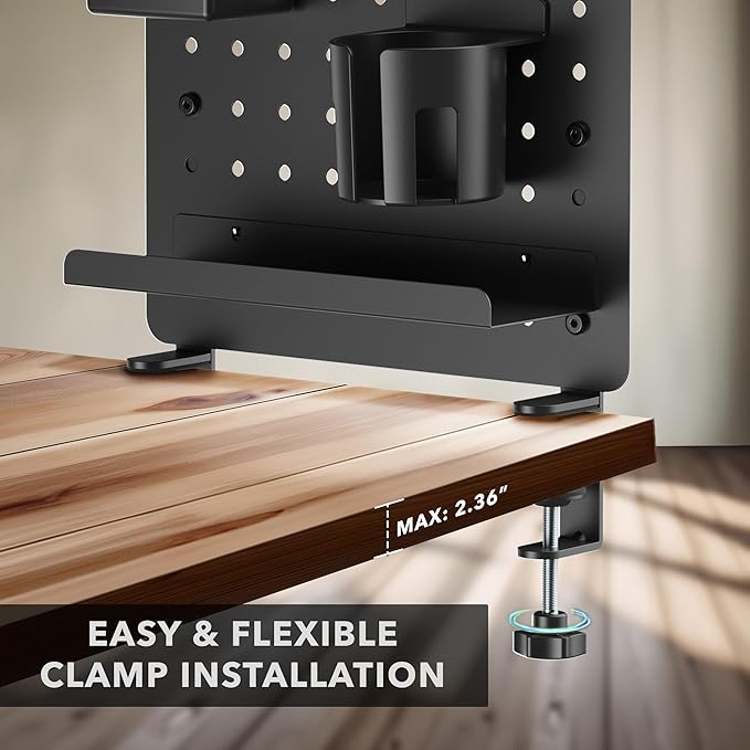 Mount-It! Clamp-On Pegboard Organizer | Adaptable Desk Storage for Home Office, Gaming & Crafting | Easily Organize Essentials with Shelf, Cup Holder & Hooks (Black)