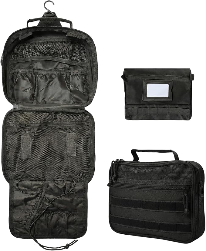 VELVEBAG ﻿Tactical Toiletry Bag for Men, Mens Toiletry Travel Bag, Hanging Dopp Kit Waterproof TravelShaving Hygiene Bag, Bathroom Multi-pocket Organizer, for Short Trips, Camping & Gym, Black