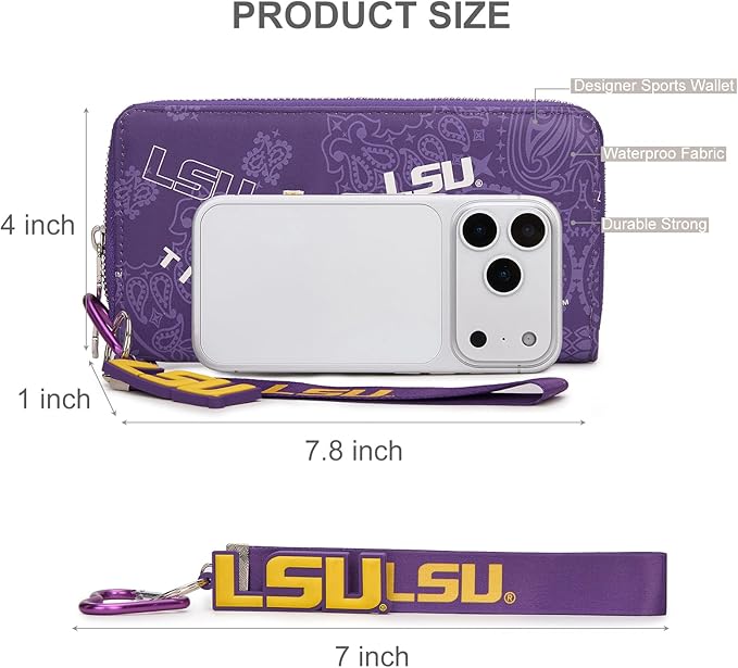 Official LSU Tigers Wristlet Purse for Women - NCAA Licensed Game Day Clutch Wallet with RFID Blocking | Perfect Graduation Gift for Daughter, Sorority, Alumni NC-LSU011PP