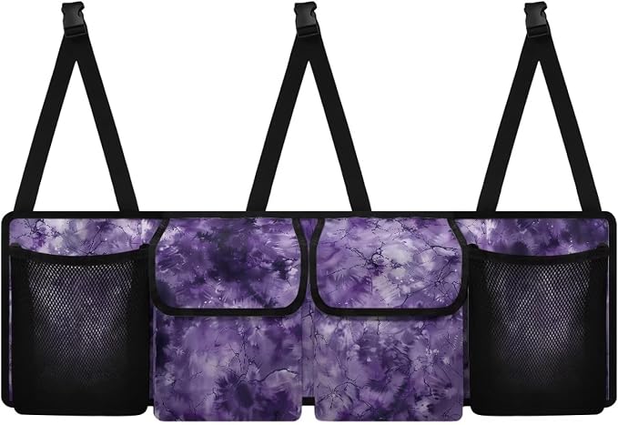 Purple Tie Dye Car Trunk Organizer Backseat Cargo Storage Bag with Elastic Net Collapsible Pouch SUV, Truck, MPV Car Accessories