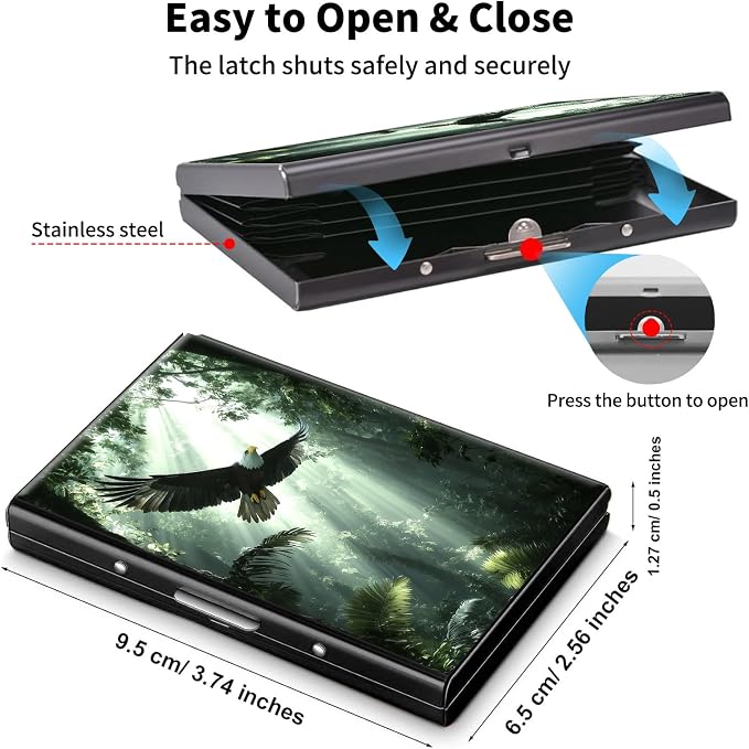 Metal Wallet,Credit Card Holder for Women Men,RFID Blocking Card Holder Mini Slim Aluminum Wallet ID Case Hard Case Business Card Holder Case,Green Forest Eagle