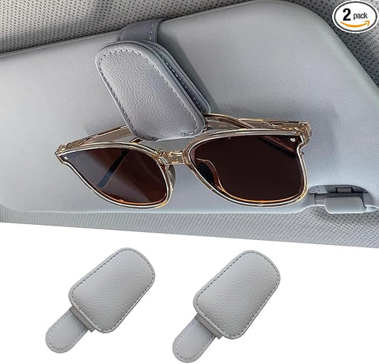 2 Pack Sunglass Holder for Car Magnetic Leather Sunglass Clip Universal Eyeglass Holder Car Visor Accessories Gray