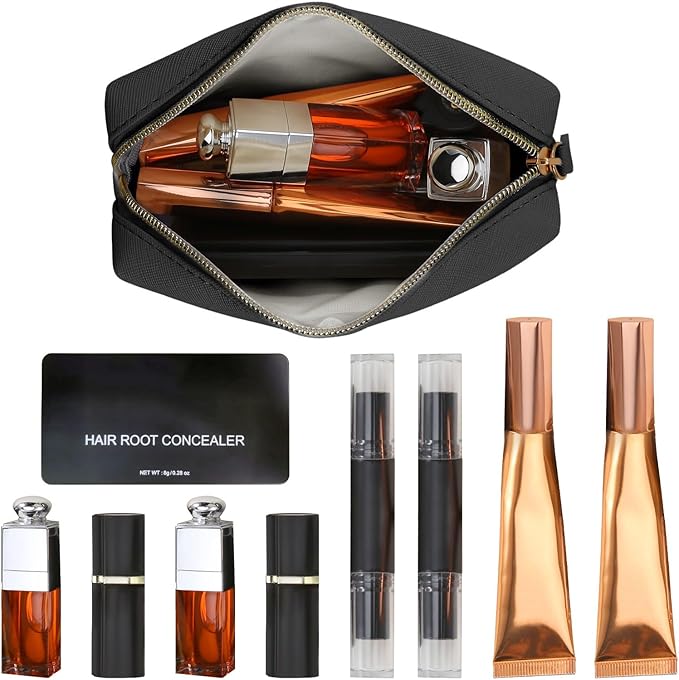 Leather Makeup Bag for Purse Travel, Portable Small Cosmetic Organizer for Women and Girls, Make up Bag with Zipper