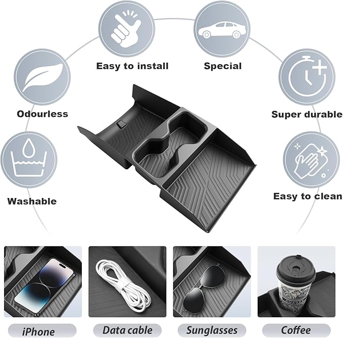 SKTU 2025 2026 Tucson Center Console Organizer for 2025 2026 Hyundai Tucson Limited/Hybrid Console Tray Hyundai Tucson 2025 2026 Accessories Lower Console Tray with Cup Holder (Limited/Hybrid Only)