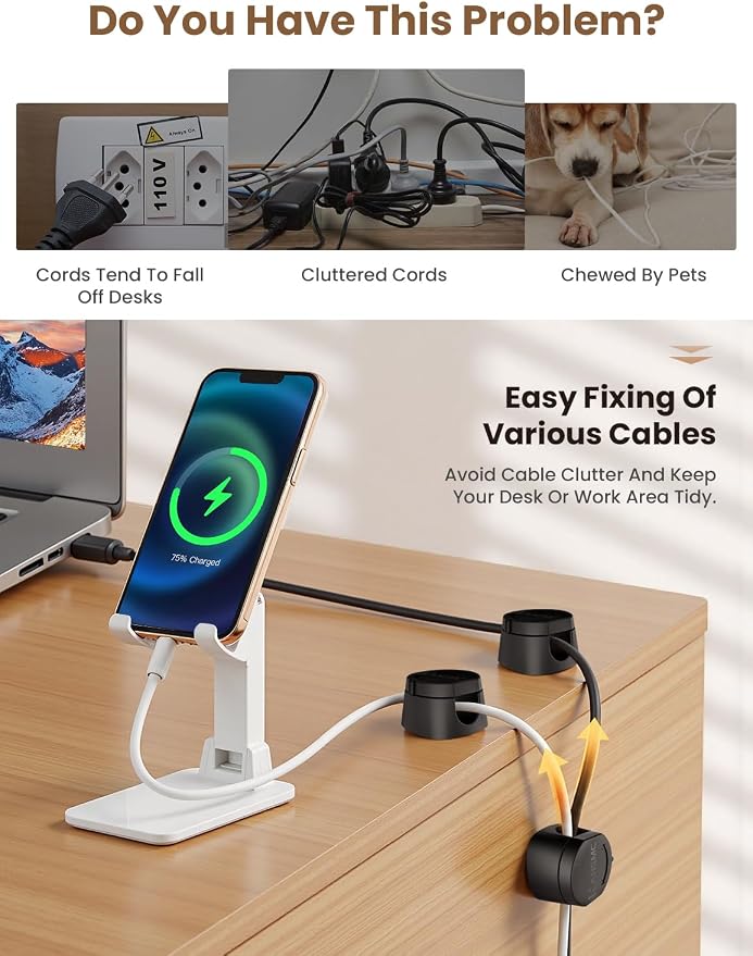 6-Pack Magnetic Cable Clips 360° Rotating, Kanemc Adhesive Cord Organizer for Desk, Minimalist Wire Holder Cable Management for Phone Charger, Laptop Cords, Nightstand and Office Accessories