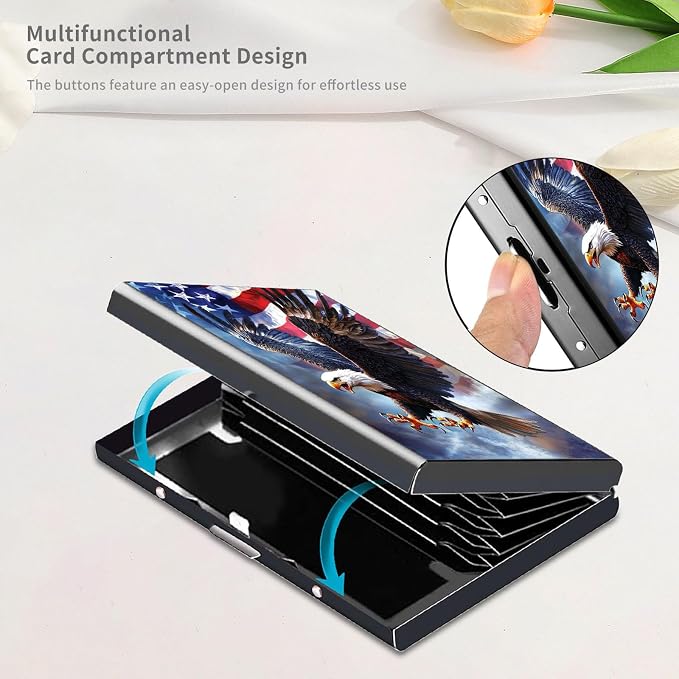 RFID Metal Wallet Credit Cards Holder Slim Mini Business Card Holder Metal ID Case Gift for Men Women,American flag Eagle