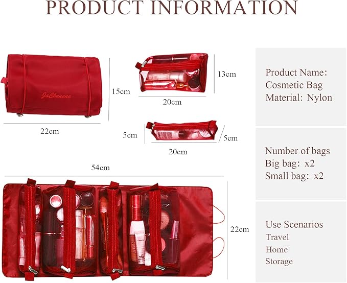 LumiSyne 4 In 1 Detachable Toiletry Bag Hanging Roll-Up Makeup Bag Large Capacity Travel Wash Bag Mesh Cosmetic Bag Portable Foldable Toiletry Bag Waterproof Cosmetic Organizer Bag For Travel Daily