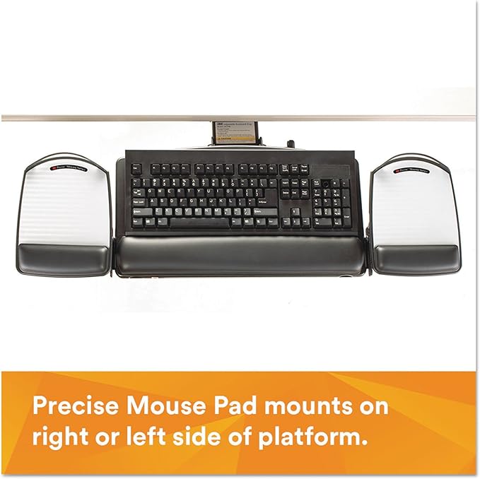 3M Keyboard Tray with Adjustable Keyboard and Mouse Platforms, Turn Knob to Adjust Height and Tilt, Swivels and Stores Under Desk, Gel Wrist Rest and Precise Mouse Pad, 17.75" Track, Black (AKT80LE)