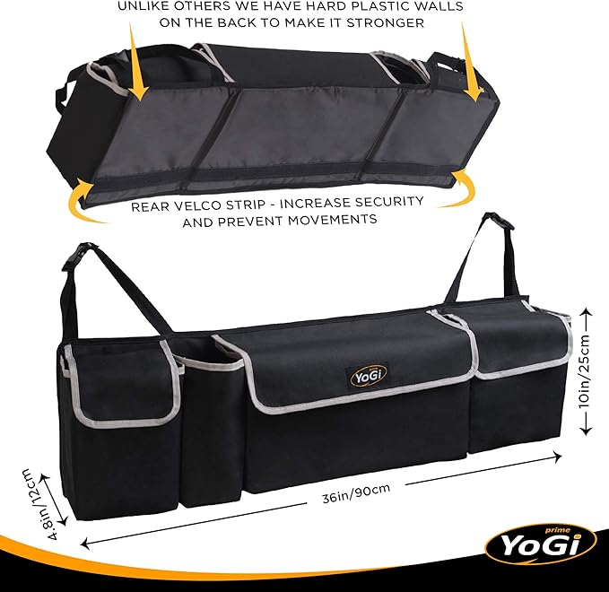 YoGi Prime Trunk Organizer for Suv | Hanging Trunk Organizer, Cars Trunk Organizers | Waterproof, 4 Pocket Backseat Storage Solution | Easy Install, Durable and Versatile