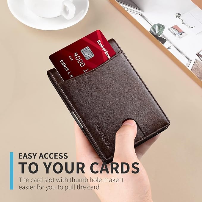 RUNBOX Slim Money Clip Wallets for Men RFID Blocking 11 Card Holder Minimalist Small Leather Bifold Men's Front Pocket Wallet Gift Box