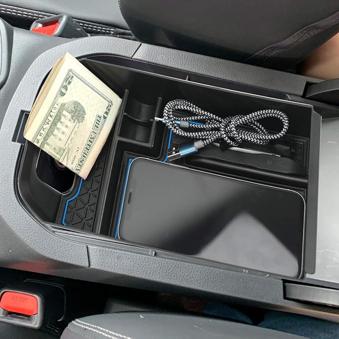 D-Lumina RAV-4 Center Console Organizer - Compatible with 2019 2020 2021 2022 2023 2024 2025 Toyota RAV4 - Armrest Secondary Storage Tray, w/Blue Anti-Dust Mats
