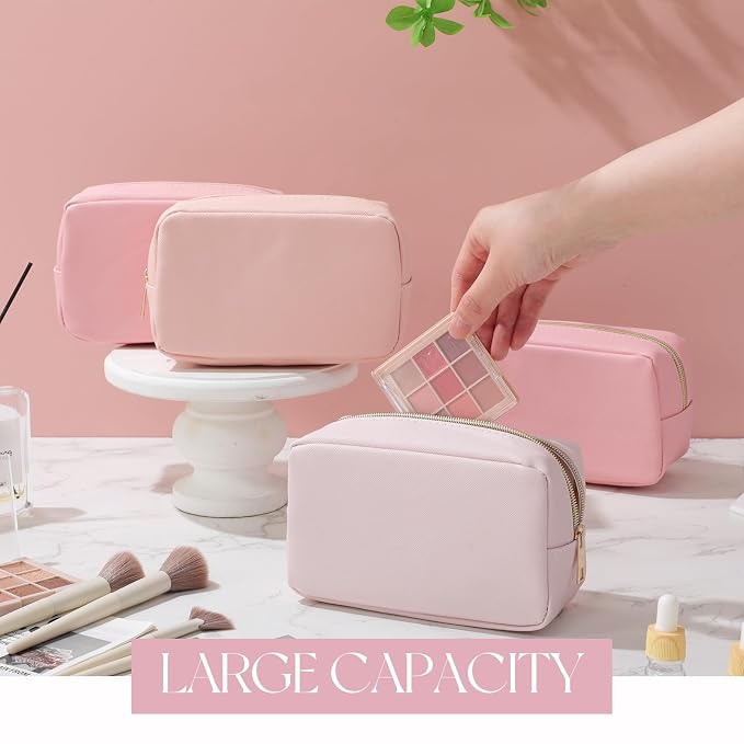 Sweetude 10 Pcs Makeup Bag Bulk for Women Preppy Gift PU Leather Cosmetic Bag Small Skincare Toiletry Pouch Wedding Travel Cosmetic Pouch for Bridesmaid Bride Mother Gift Favors (Pink)
