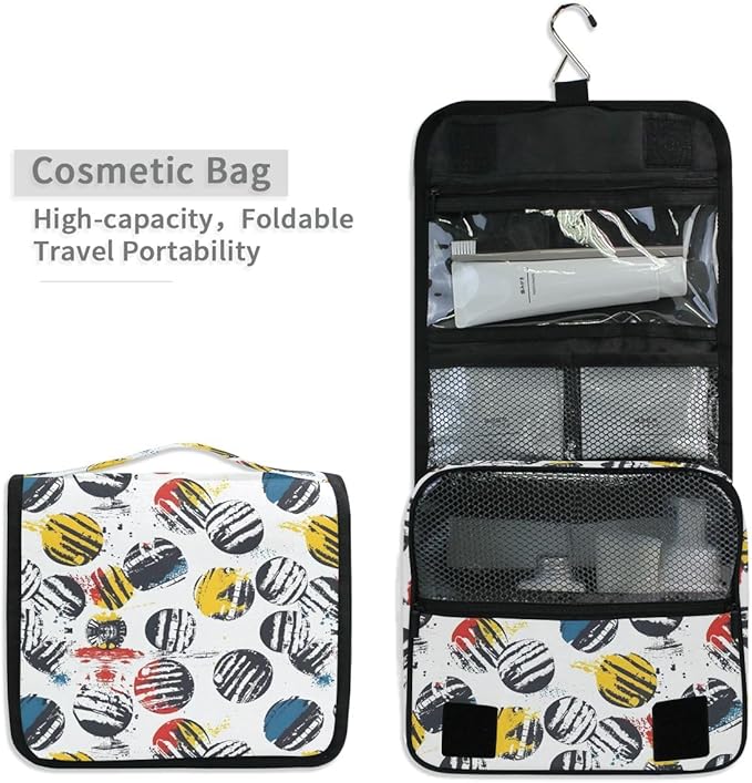 Hanging Travel Toiletry Bag Kit Boys Makeup Case Cosmetics Organizer for Men Women (Sport Pattern With Balls)